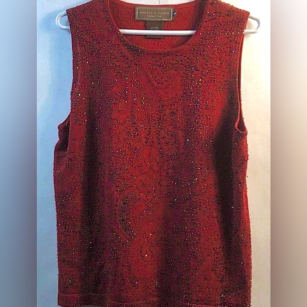 Double D Ranch ruby red tank top blouse embellished and beaded